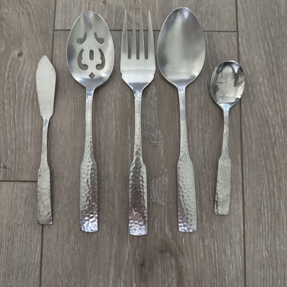 5 Stanley Roberts PLYMOUTH COVE HAMMERED Stainless Colonial Rogers‎ Serving Set